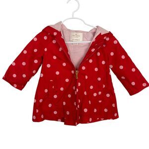 Kate Spade Red Polka Dot Rain Coat Jacket Girls 12M Hooded Bow Back